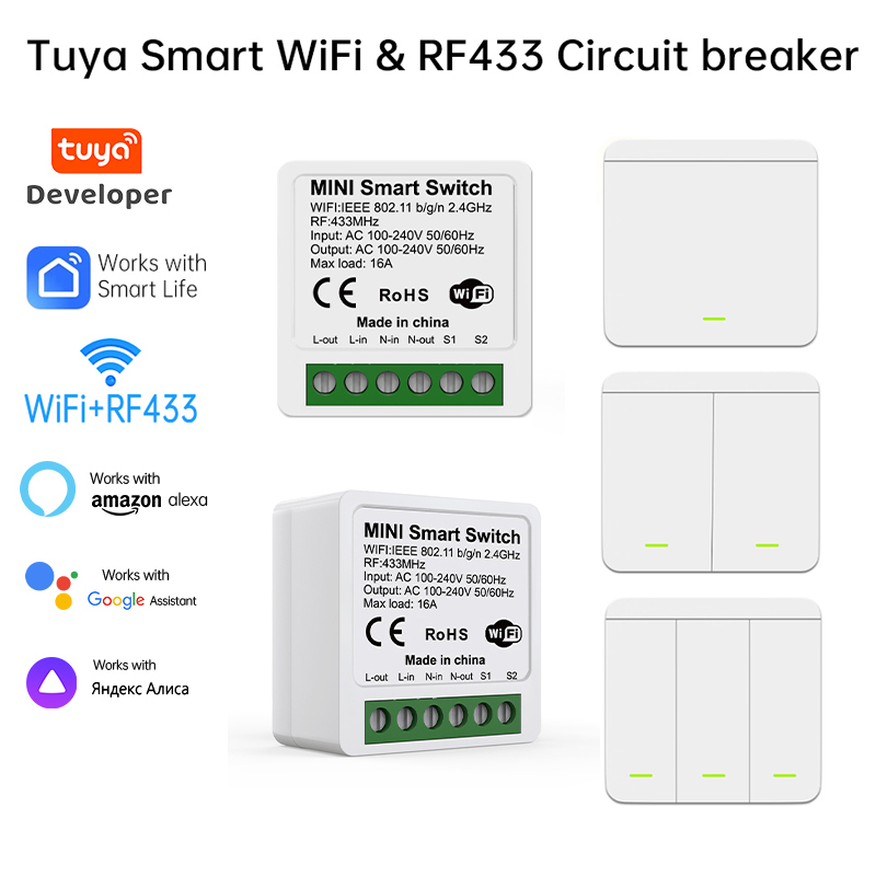 Smart Home Voice Assistant - Interruptor Inteligente WiFi Tuya para Iluminação,